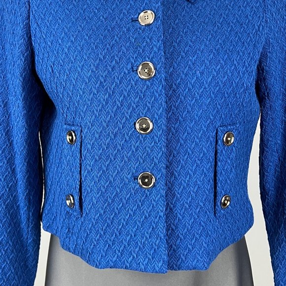 Randy Kemper Blue Textured Button Front Cropped Jacket size 14 - Picture 3 of 11